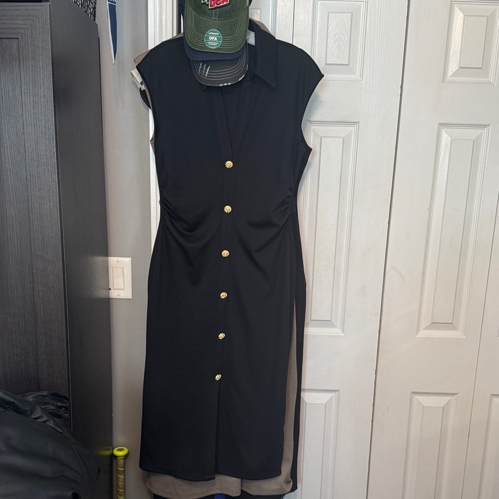Zara Black Midi Dress with Gold Buttons
